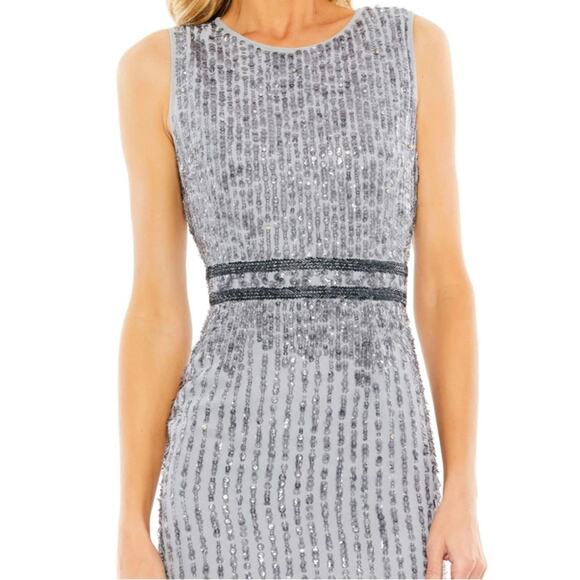 Mac Duggal Sequin Cocktail Dress Metallic Gray Size 4 10508 New - Picture 7 of 8